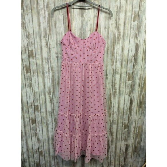 Betsey Johnson Classically Pink Glitter Heart Bustier Tulle Dress Size 6 NWT - Picture 1 of 13
